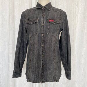 Kimes Ranch Women's Snap Button Shirt Small Gray Long Sleeve Western Denim Rodeo